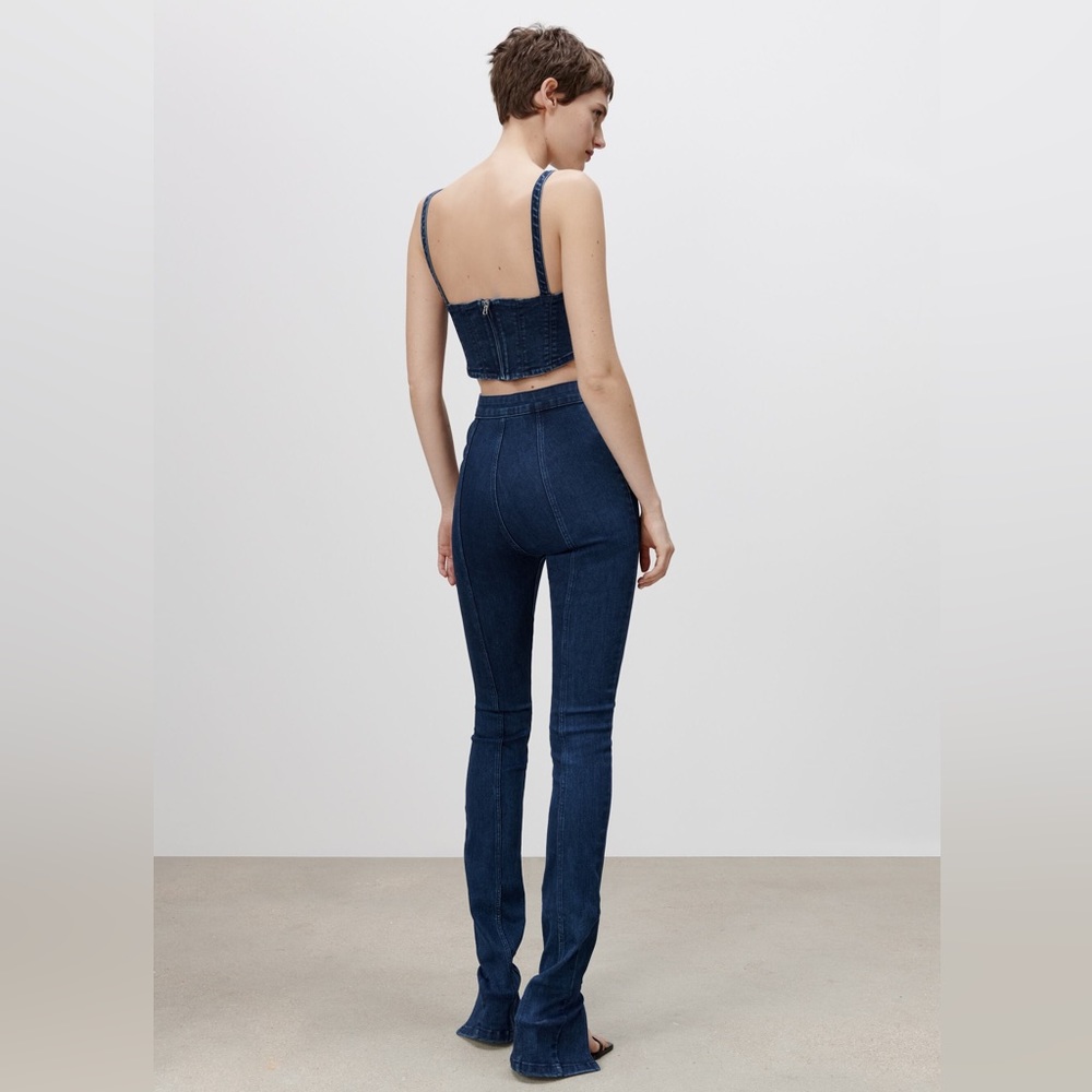 ZARA JEANS SKINNY SPLIT DENIM IN DARK RETRO NAVY BLUE SIZE US 8